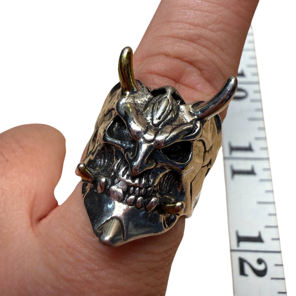 Silver Tone Hannya Mask Demon Ring Japanese Oni Biker Gothic Statement Jewelry